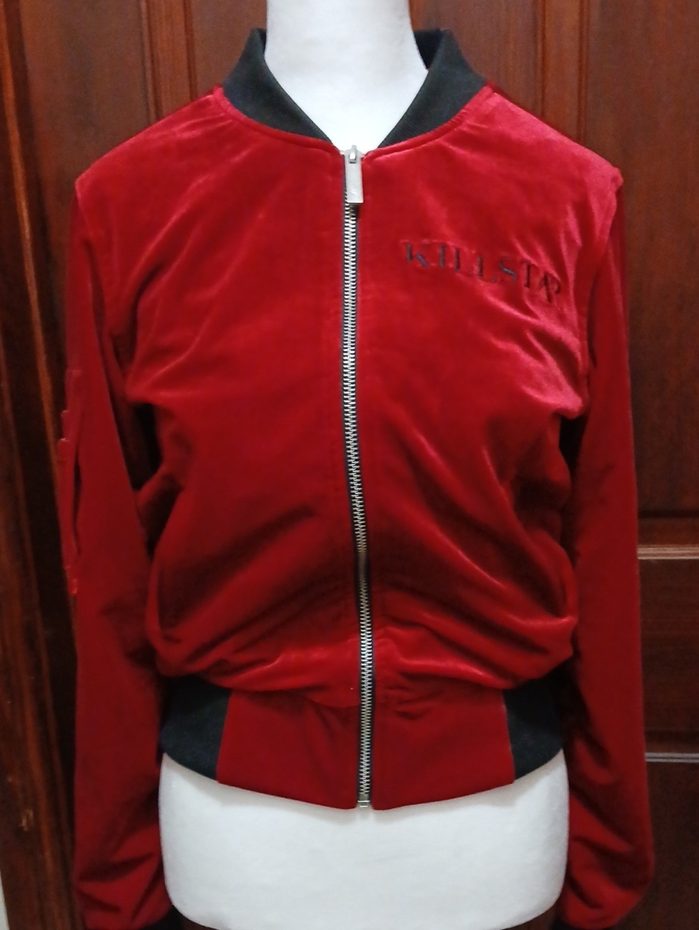 Killstar Blood Red Velvet Bomber Jacket with Black Trim